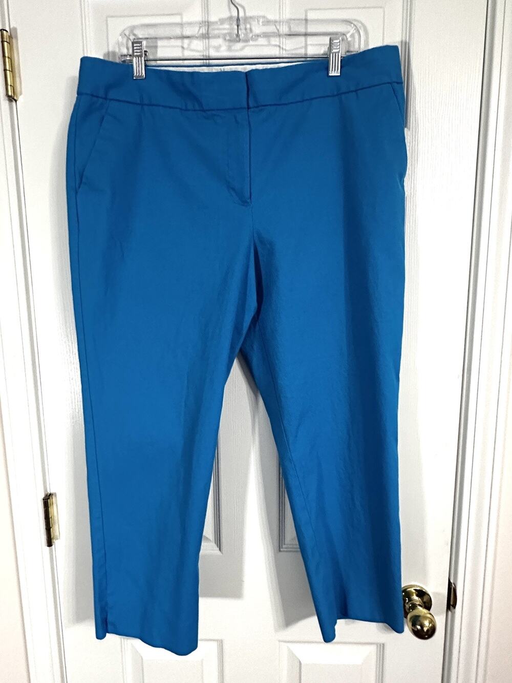 Talbots Slim Crop Cotton Pants Women Size 16 Island Turquoise Capris Casual